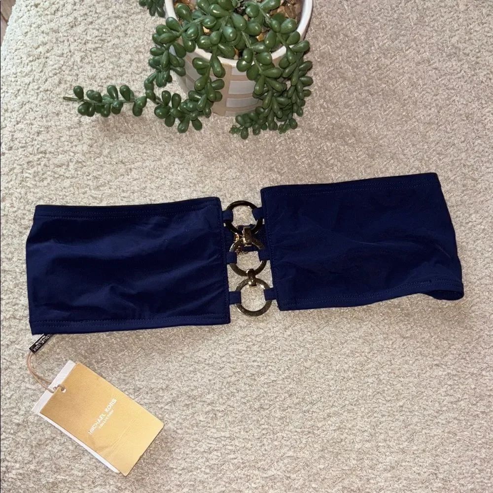 NWT Michael Kors Collection Navy Bandeau Top with Gold Detail